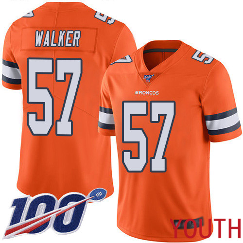 Youth Denver Broncos #57 Demarcus Walker Limited Orange Rush Vapor Untouchable 100th Season Football NFL Jersey->youth nfl jersey->Youth Jersey